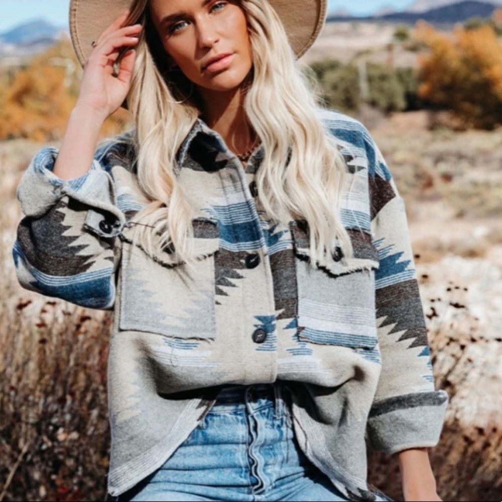 Distressed Aztec Shacket  - Picture 2 of 8